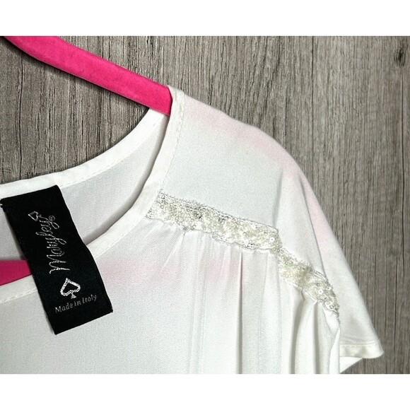 Maryley Dress White Mini Lace Trim Short Romantic Whimsy Made in Italy Size 12 - Picture 3 of 9